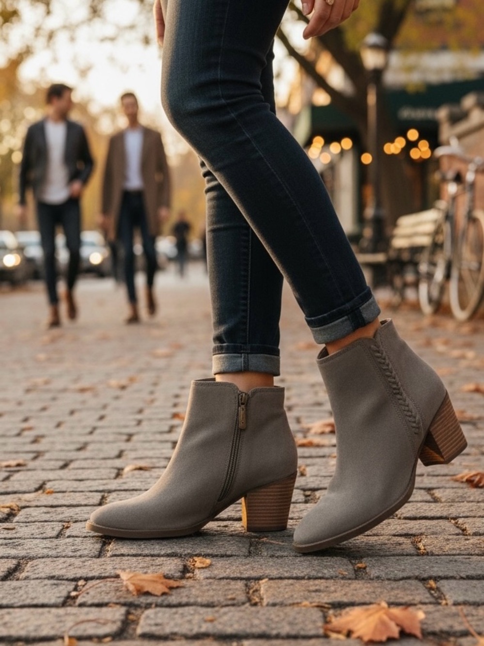Blondo Nina Waterproof Suede Ankle Boots Women’s Size 9 Tan/Gray Block Heel